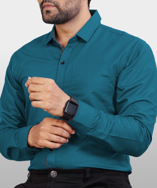 John Louis Men s Self Design Formal Blue Shirt Best Price in India