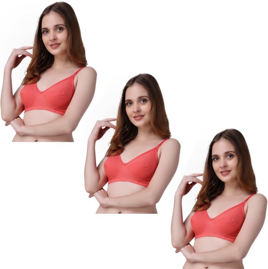 Clovia Cotton Non Padded Wirefree Demi Cup Bra With Detachable Transparent  Straps - Red Women Full Coverage Non Padded Bra