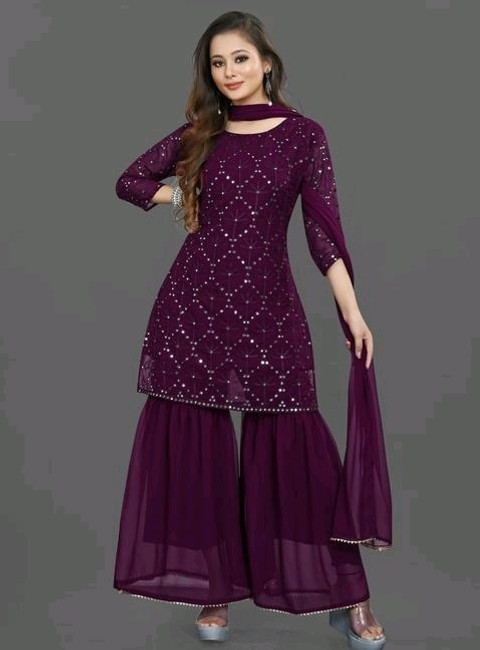 Kurta Sharara Dupatta Set Womens Ethnic Sets Buy Kurta Sharara