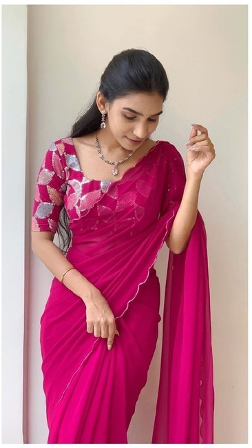 Plain saree with designer blouse flipkart deals