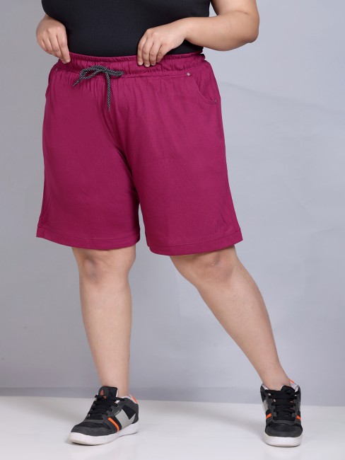 High Waist Sculpting Shorts With Faux Leather Belt - Purple Rose