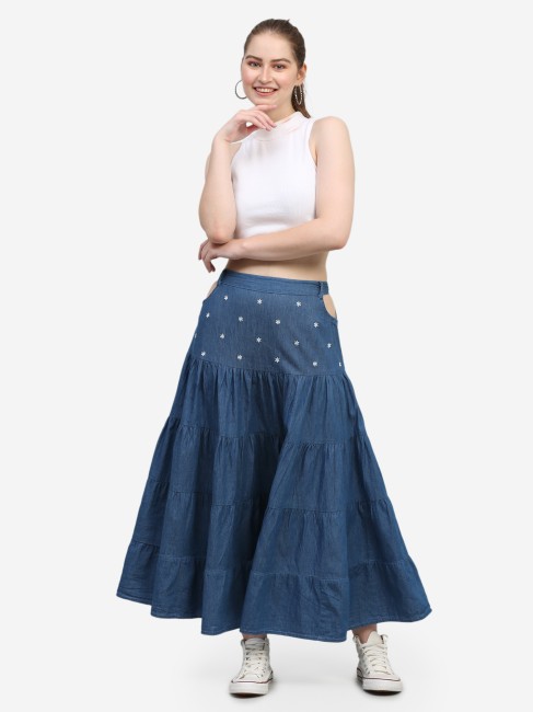 Blue Denim Flared Maxi Skirt  New Look