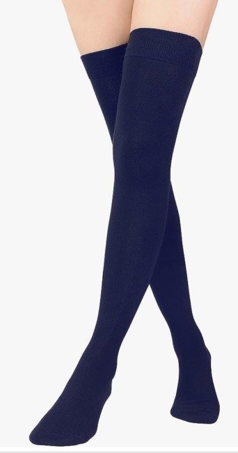 Neska Moda Women's Pink Plain Cotton Thigh-High Stockings