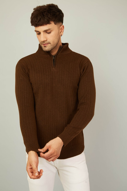 BELTED COWTIN SWEATER / BROWN x IVORY｜ジャケット・アウター