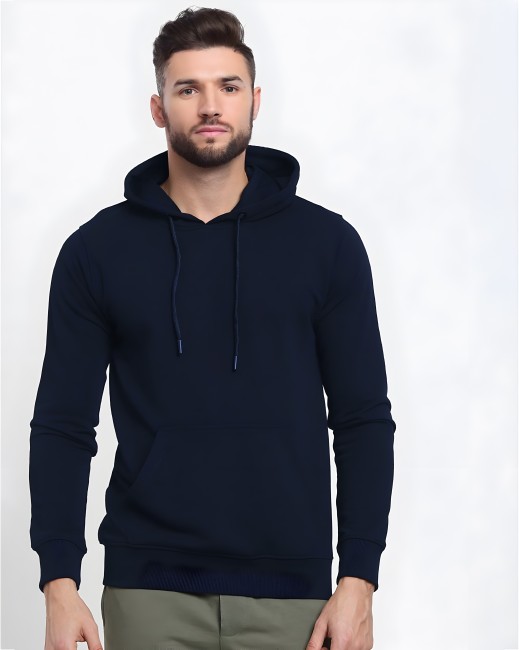 Buy Apana men hooded long sleeve plain sweatshirt navy blue Online