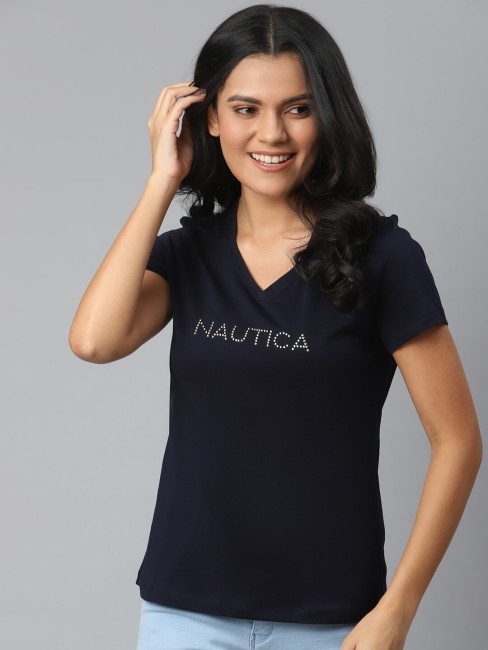 Nautica V-Neck Stud T-Shirt  Women, T shirts for women, V neck