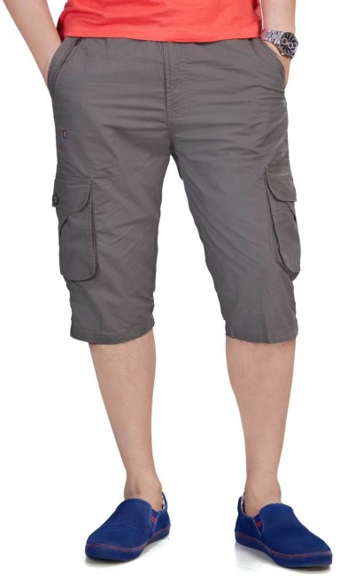Mens Cotton Three Fourth Capri Shorts With Two Zippered Pockets