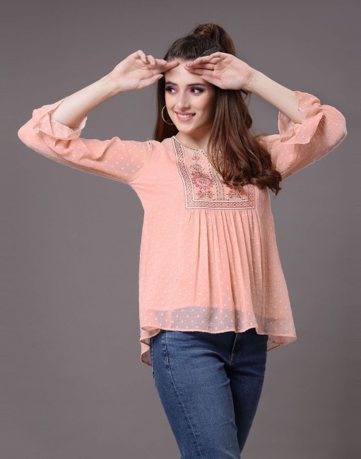 Buy Women Orange Floral Sleeveless Crop Top Online At Best Price