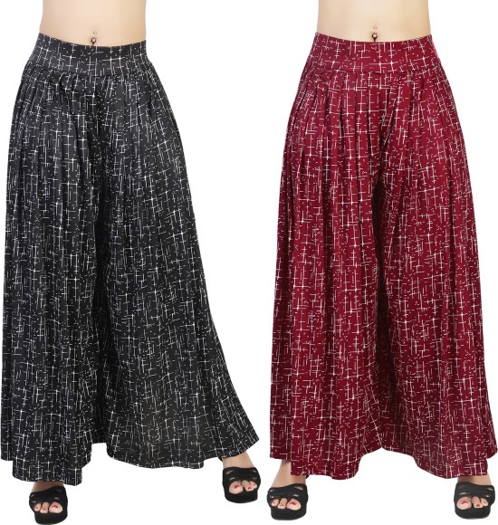 Buy Fablab WomensGirls Printed Crepe ALine wide leg divider Palazzo  Trousers with Pocket  Inner Lining Combo Pack of 1FLPLCRP11Red  ZigZagSizeXL at Amazonin