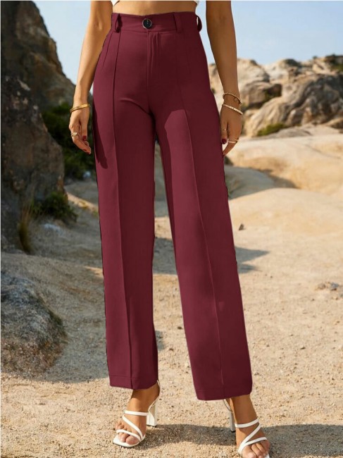 Maroon plain cotton trousers  Texstylers  3293764