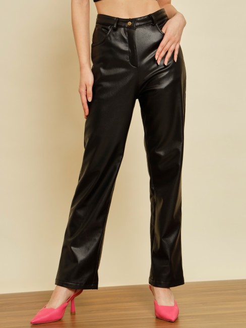 Kotty Regular Fit Women Brown Faux Leather Trousers