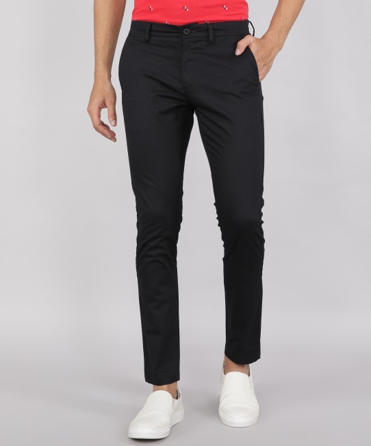 Jade Black Plain Solid Regular Fit Cotton pants For Men
