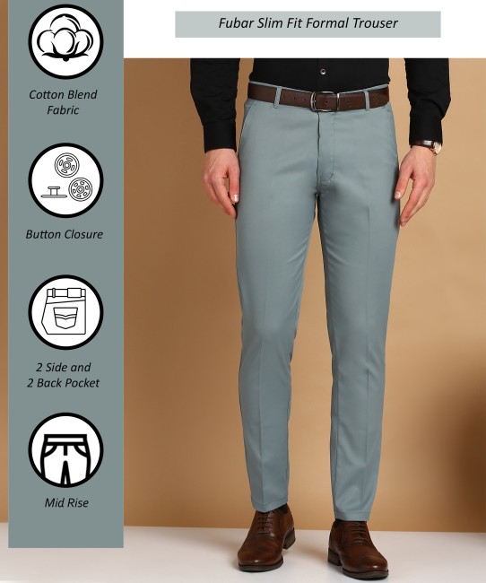 Black Slim Fit Cotton Lycra Pants for Men by