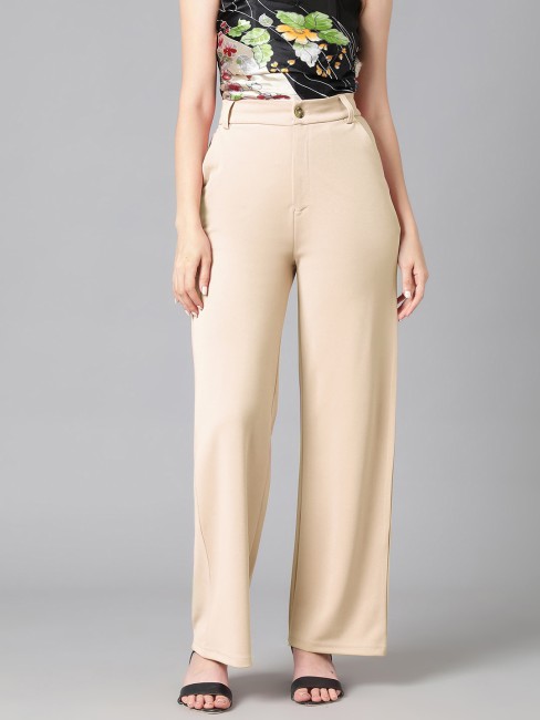 Buy Beige High Waist Wide Leg Pants For Women Online in India