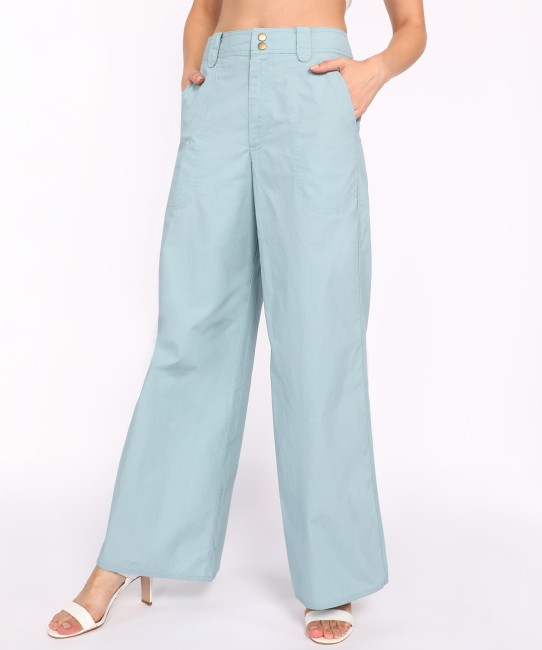 QuaClo Women Regular Fit Elastic Waist Full Length Cotton Trousers   Rolloverstock