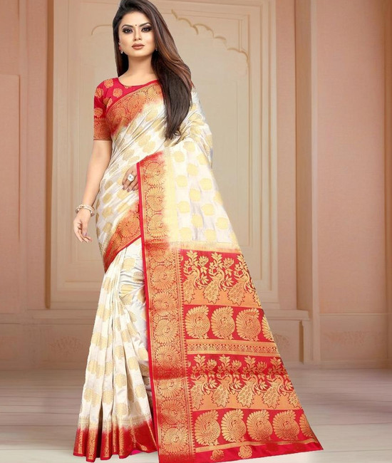 White Saree With Red Border Buy White Saree With Red Border
