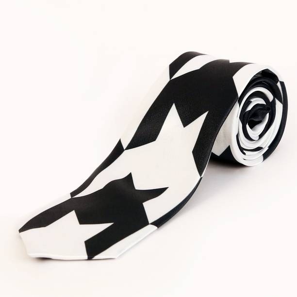 BLACKSMITH Black And White Houndstooth Design Geometric Print Men Tie