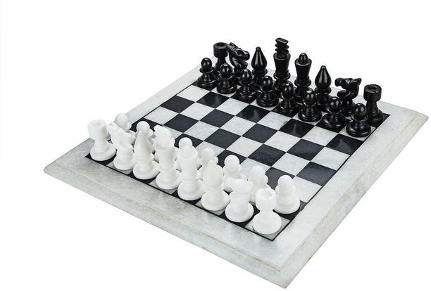 Pooja Creation White Marble Chess Board with marble goti 12 inch Strategy & War Board Game