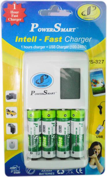 Power Smart AA AAA NiCD NiMH 1 Hour LCD Fast Auto Cut Off With MP3/Mobile USB Charging Option 2100 mAH x 4 Cells PS 327 Camera Battery Charger  Camera Battery Charger