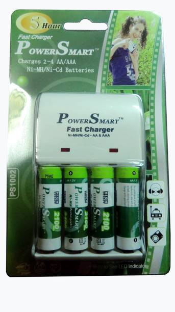 Power Smart AA Camera Battery Charger ps 1002 AA-AAA Nico-Nimh 5 Hours Fast Autocut Off 2 Led Charger With 2100mAh 4 cell Charger Set  Camera Battery Charger