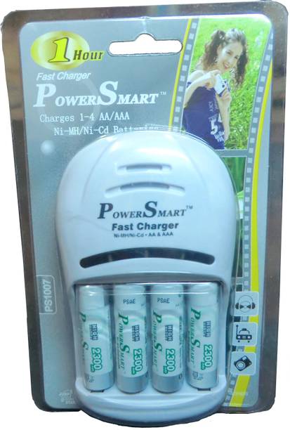 Power Smart AA Camera Battery Charger PS 1007 AA-AAA NiCd-NiMH With Ready to use 2300 Mah 4 Cells 1 Hour 4 LED Fast Charger With AutoCut Off Function Charger Set  Camera Battery Charger