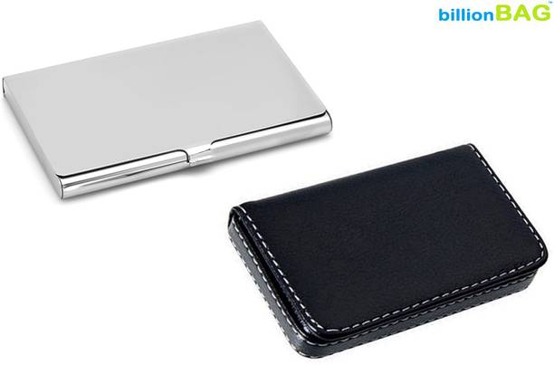 billionBAG New Soft Black Leather Business Purpose Visa & Stainless Steel Business Visiting 6 Card Holder