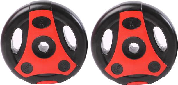 KOBO Vinyl Plates With Grip Handles Weight For Home Gym 5 Kg x 2 = 10 Kg (Imported) Fixed Weight Dumbbell