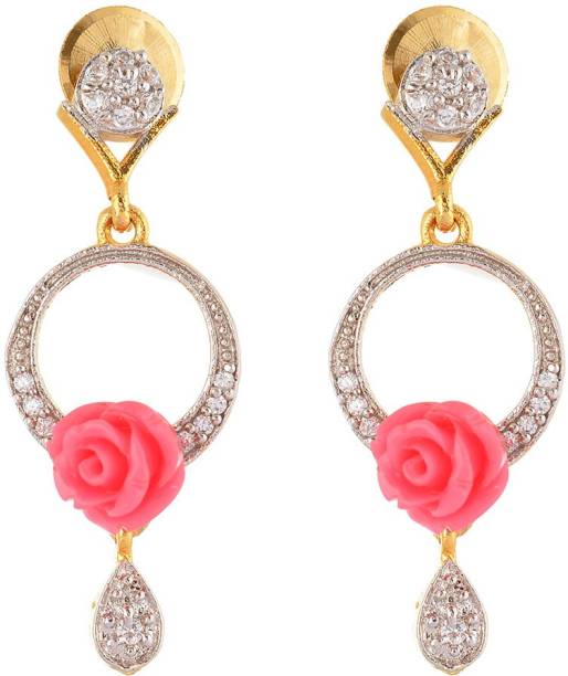 Dazzle Collection Pink Floral Dazzling Alloy Drops & Danglers