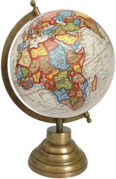 Globeskart Designer Off-White Multicolour with Antique Brass Finish Stand Desk & Table Top Political World Globe
