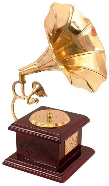 Prisha India Craft Wooden, Brass Gramophone
