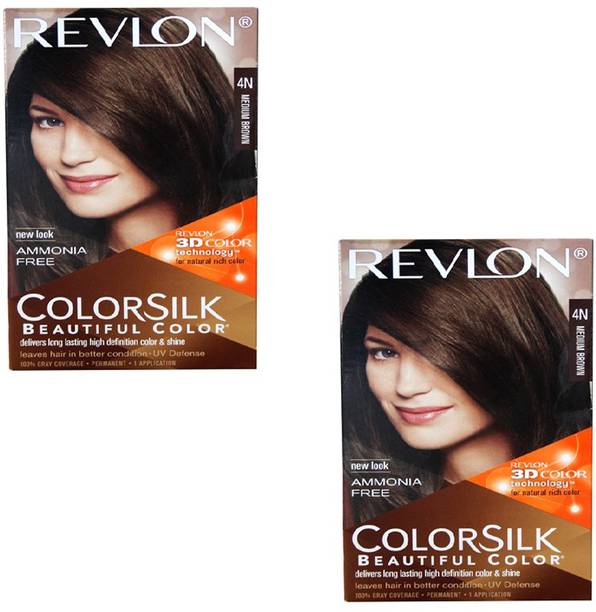 Revlon 3D Color Silk pack of 2 , Medium Brown 4N