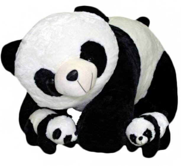 PARI Multicolor Soft Panda With Two Baby  - 35 cm