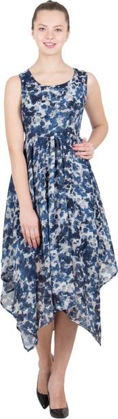 Women Fit and Flare Multicolor Midi/Calf Length Dress