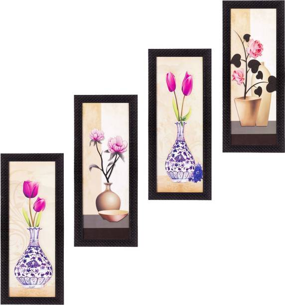 eCraftIndia Set Of 4 Botanical Floral Pots Canvas 16 inch x 28 inch Painting