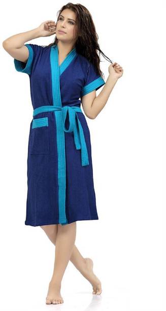 ELEVANTO Blue 1 Free Size Bath Robe