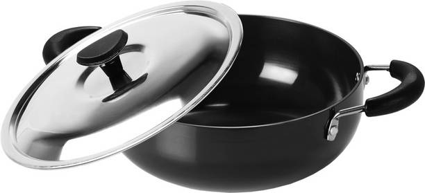 Sumeet 3mm Hard Anodised With Lid, No. 10 Deep Kadhai 18 cm diameter with Lid 1 L capacity