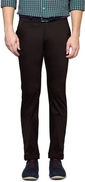 PETER ENGLAND Men Slim Fit Brown Cotton Blend Trousers