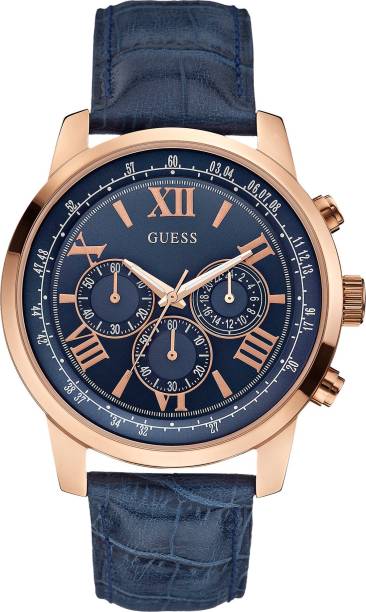 Guess Premium Iconic Blue Dial Rose Gold Tone Analog Watch  - For Men