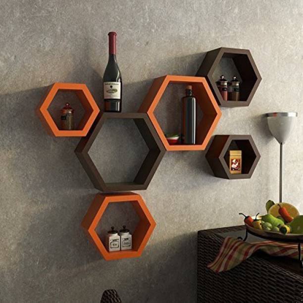 DECORASIA Hexagon Shape Wooden Wall Shelf