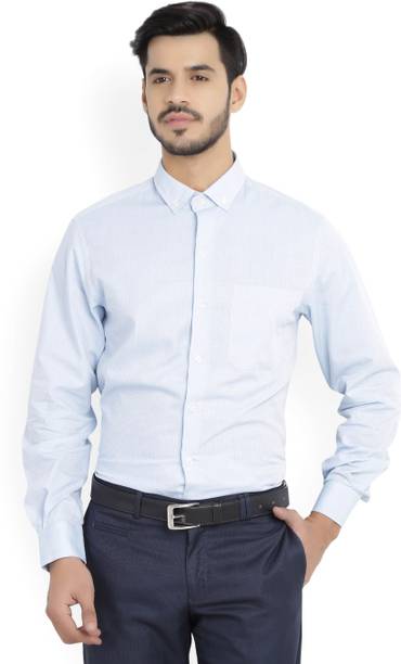 Men Slim Fit Self Design Button Down Collar Formal Shirt