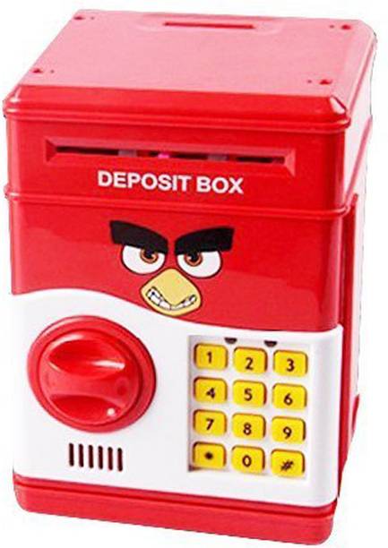 HALO NATION ATM BANK Smart Electronic Lock Piggy Bank for Coin/Note Safe with Locker Key Coin Bank (Red) Coin Bank
