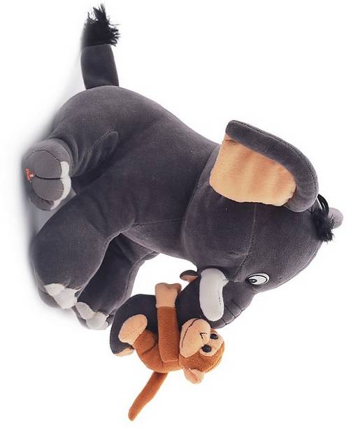 Kraft Artefacto Haus MEDIUM ELEPHANT WITH BABY MONKEY SOFT TOY - 40CM  - 40 cm