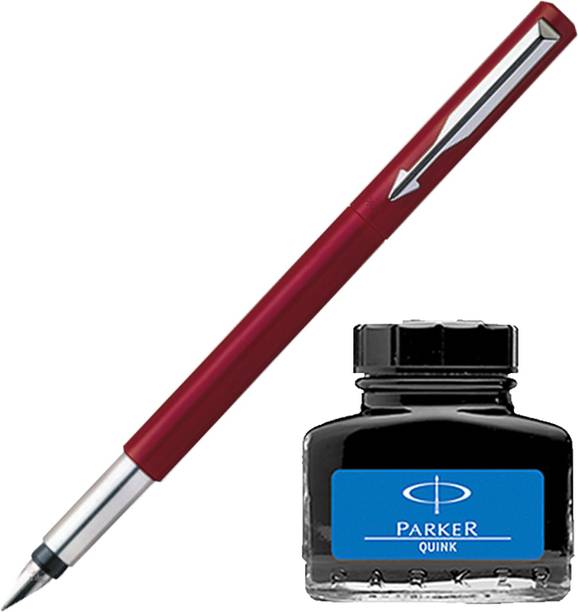 PARKER Vector Standard CT Fountain Pen - Red with Blue Quink Ink Bottle