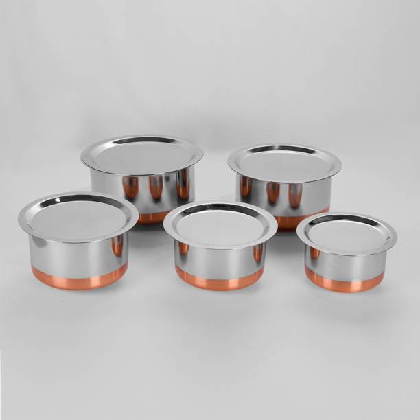 Sumeet 5 Pcs Stainless Steel Copper Bottom Cookware/ Container / TopeSet With Lids Size 10 To 14 कुकवेयर सेट