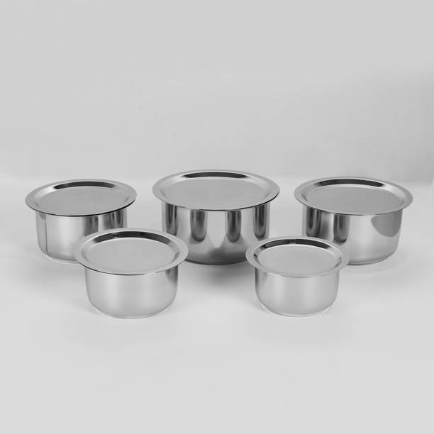 Sumeet 5 Pcs Stainless Steel Induction & Gas Stove Friendly Container Set / Tope Set With Lids Size No.10 To No.14 Induction Bottom Cookware Set
