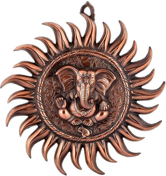 HOUZZPLUS Metal ganesha on sun wall hanging , ganesh idol wall decor Decorative Showpiece  -  30 cm