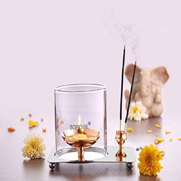 Borosil Glass Aarti Diya (Golden