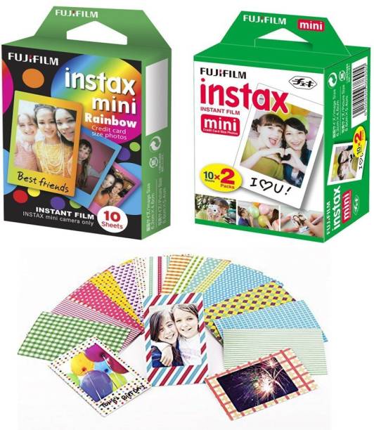 FUJIFILM Instax Mini White (10X2), 20 Stickers, Rainbow (10X1) Film Roll