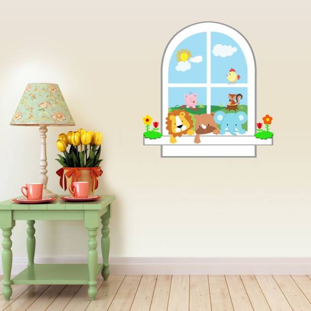 Asian Paints 0 cm Kids Animal Window (PVC Vinyl 70 cm x 45 cm ) Removable Sticker