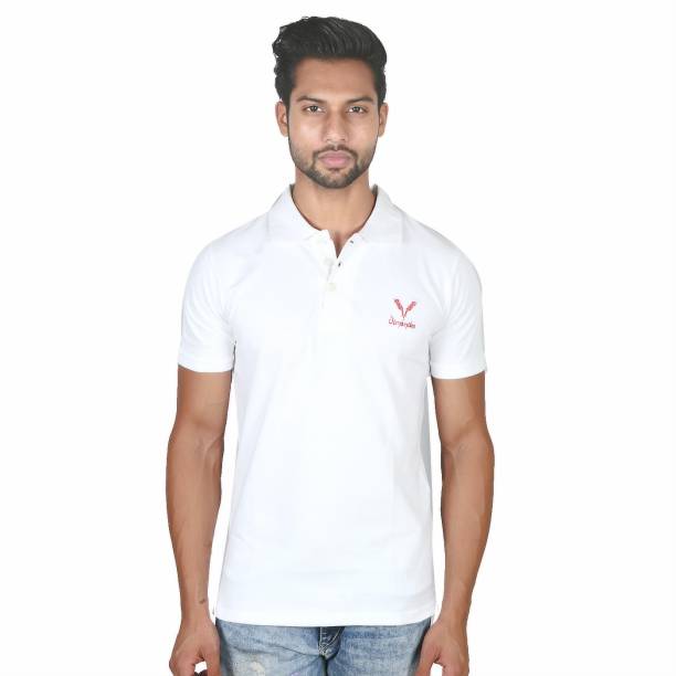 Vimanika Solid Men Polo Neck White T-Shirt